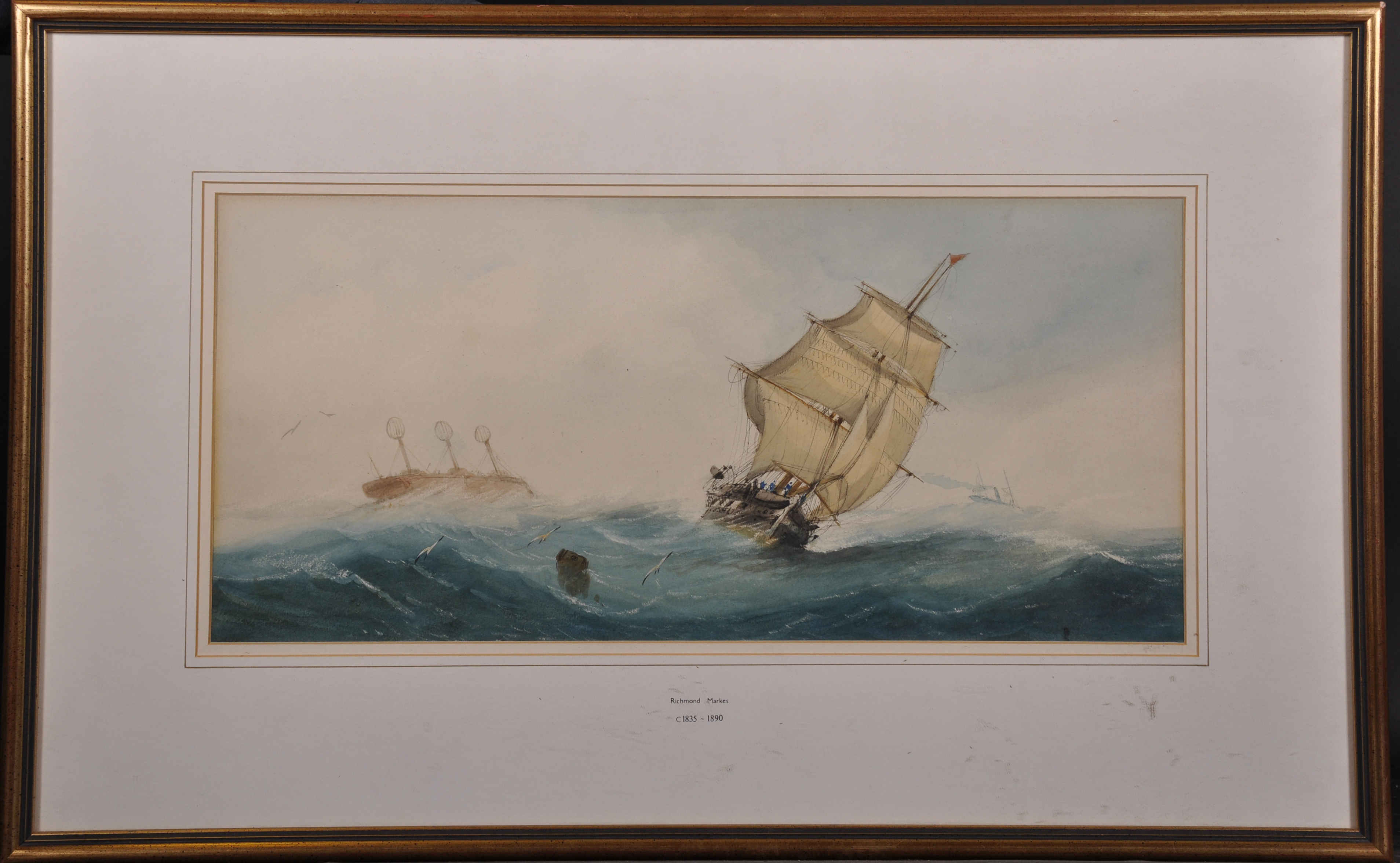 Richmond Markes (act.1890-1920) British Shipping in Choppy Waters Watercolour 9.5” x 20.25” (24 x - Image 2 of 3
