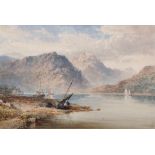 James George Philp (1816-1885) British. A Scottish Mountainous River Landscape, with Figures by