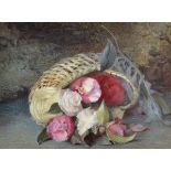 John Sherrin (1819-1896) British. “Garden Spoil”, Still Life of Flowers in a Wicker Basket,