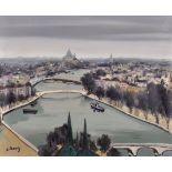 Silvio Pinto (1918-1997) Brazilian. A Parisian Scene on the Seine, Oil on Canvas, Signed, 23.5” x