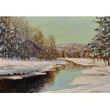 D… Bergstrom (19th – 20th Century) Swedish. A Winter River Landscape, Oil on Board, Signed, 13” x