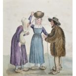 19th Century English School. "Peasants of Bas Bretagne", Watercolour, Inscribed, Unframed, 6.75" x