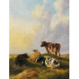 Jan Bedjis Tom Boskoop Leiden (19th Century). European Cattle in a Landscape, Oil on Panel, 18” x