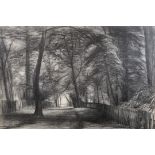 James Stroudley (1906-1988) British. “Holland Park”, a Path with a Wooden Fence, Charcoal, Signed in