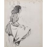 William James Yule (1868-1900) British. “Girl in Striped Dress”, Pencil, with Artist’s Stamp,