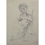 19th Century English School. Study of a Woman, seated by a Bucket and Mop, Pencil, Unframed, 13.