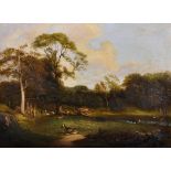 William P… Cartwright (1864-1911) British. “Upper Pond, Ugbrooke Park, Chudleigh”, with Deer, Oil on