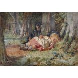 William Stewart (1823-1906) British. A Woodland Scene, with a Sleeping Child and a Dog Keeping