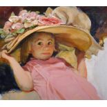 Fred Laurent (1922-1995) British. A Young Girl, with a Floral Hat, Oil on Board, Signed, 15.25” x