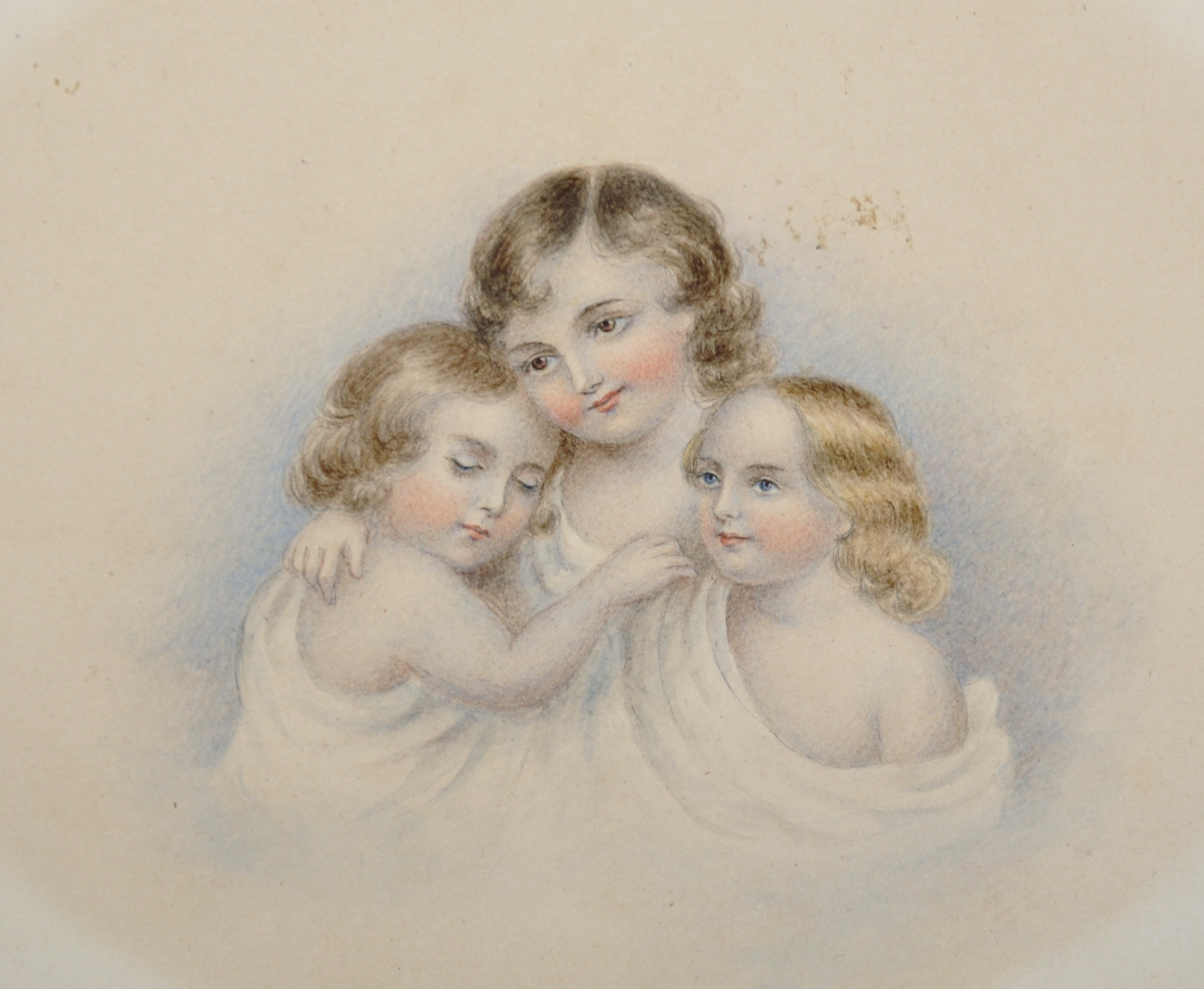 Follower of Thomas Lawrence (1769-1830) British. Portrait of Three Sisters, Watercolour, Vignette,