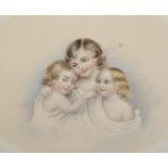 Follower of Thomas Lawrence (1769-1830) British. Portrait of Three Sisters, Watercolour, Vignette,