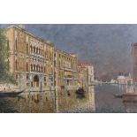 Emilio Fossati (19th – 20th Century) Italian. A Venetian Canal Scene, Oil on Panel, Signed, 12” x