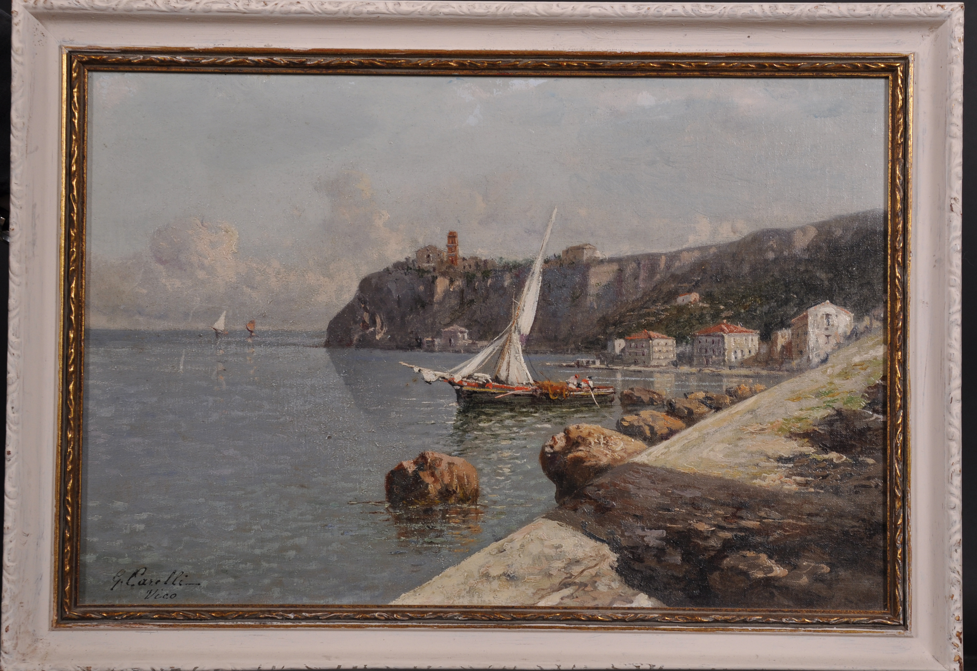 Giuseppe Carelli (1858-1921) Italian. “Vico”, a Coastal Scene, Oil on Canvas laid down, Signed and - Image 2 of 4