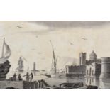 19th Century French School. "Vue du Port de Livourne", Watercolour, Inscribed on paper mount,