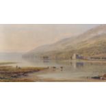 George Arthur Fripp (1813-1896) British. “A View of Kilchurn Castle, Loch Awe”, with cattle watering