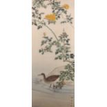 20th Century Chinese School. Study of a Bird Standing in a River Landscape, with a Rosebush in the