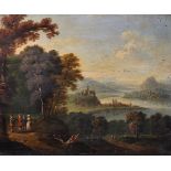 Manner of Paul Bril (c.1553-1626) Dutch. Figures in a Classical Landscape, Oil on Panel, 9.5” x 11.