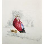 19th Century English School. A Mother and Child resting on a Path, Watercolour and Pencil, Unframed,
