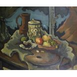 Sangouard (20th Century) French. Still Life on a Table, Oil on Canvas, Signed, 31.5 x 39.5” (80 x