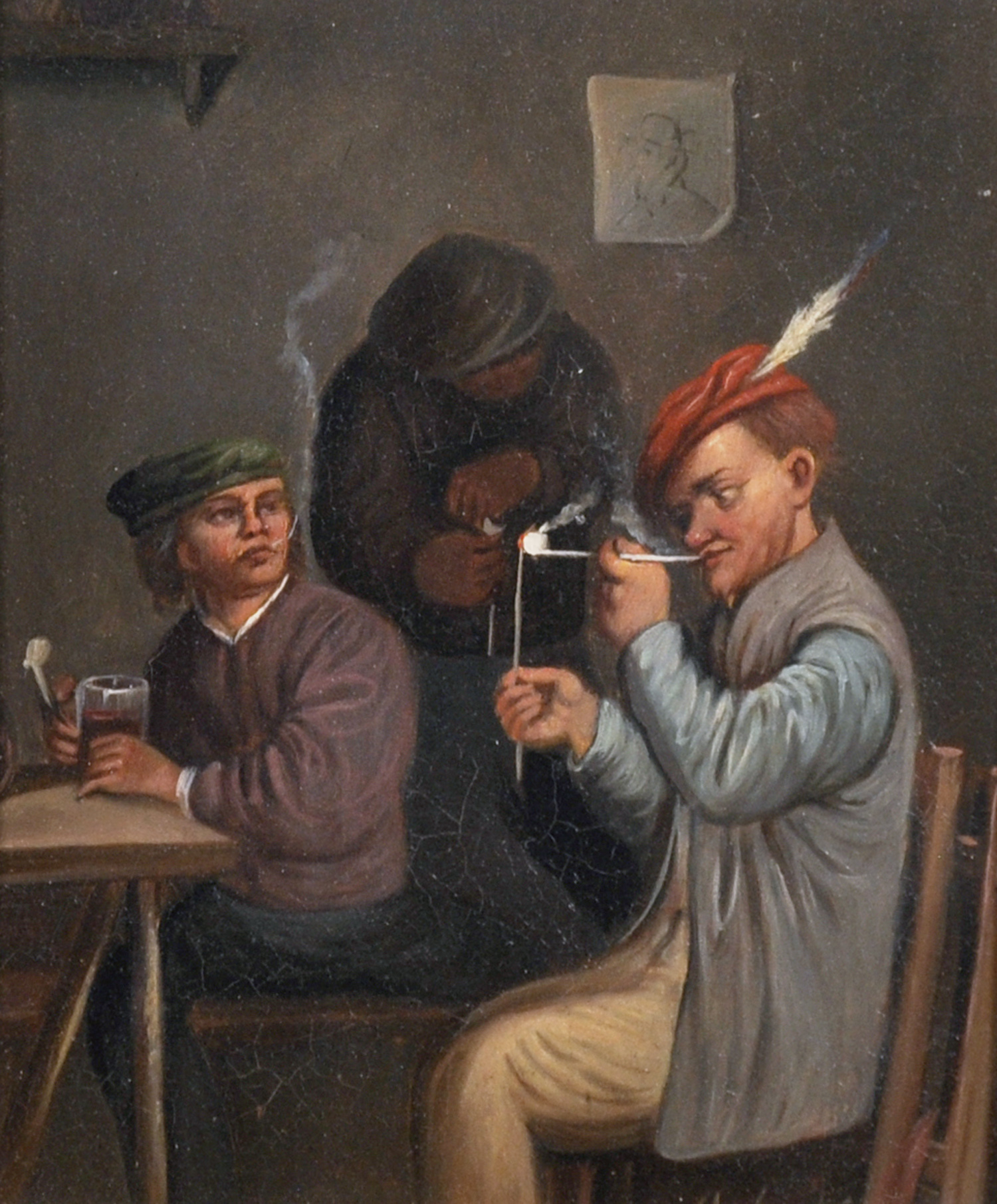 19th Century German School. Figures in a Tavern Interior, Oil on Metal, 8” x 6.75” (20.3 x 17.2cm)