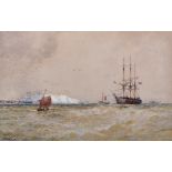 Thomas Bush Hardy (1842-1897) British “Off Dover”, a Busy Shipping Scene, Watercolour, Inscribed and