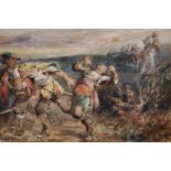 Frederick Weekes (1854-1893) British. Figures in a Battle Scene, Watercolour, Signed, 6.5” x 9.