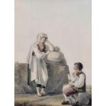 Franz Keiserman (1765-1833) Swiss. A Mother and Two Children Resting, Watercolour, Signed, 9” x 6.