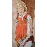 Pam Masco (1953-2018) British. A Young Girl Holding Her Doll, Oil on Board, Signed, Unframed, 20”