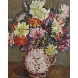 Early 20th Century French School. Still Life of Flowers in a China Jug, Oil on Board, Indistinctly