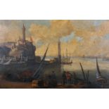 Early 18th Century Dutch School. A Harbour Scene with Figures, Oil on Canvas, Unframed, 19” x 29” (