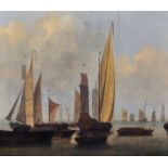 Manner of Abraham Storck (c.1635-1710) Dutch. Boats in Calm Waters, Oil on Panel, 12” x 13.5” (30.