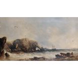 William McAlpine (19th - 20th Century) British. A Coastal Scene, with Beached Vessels, Oil on