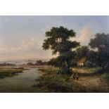 Walter Heath Williams (1835-1906) British. A River Landscape, with Figures by a Cottage, Oil on