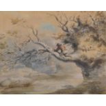 Circle of Samuel Howitt (c.1765-1822) British. A Figure Climbing on a Tree, with a Dog looking on,