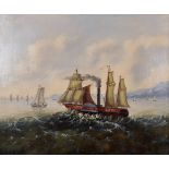 19th Century French School. A Paddle Steamer in Choppy Waters, Oil on Canvas, 21.25” x 25” (54 x