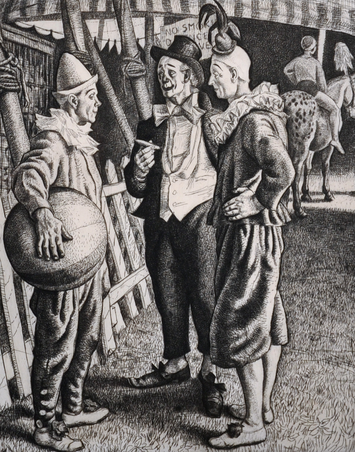 Laura Knight (1877-1970) British. “Fun Makers”, Clowns in the Ring, Etching, Signed and Inscribed in