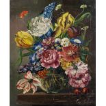 Van Jakob (20th Century) Dutch. Still Life of Flowers in a Glass Vase, Oil on Canvas, Signed, 20”