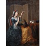 Henri Charles Antoine Baron (1816-1885). An Elegant Lady Training her Puppy, Oil on Panel, Inscribed