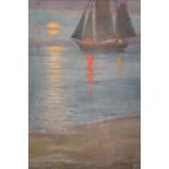 Charles F… Humphrey (19th – 20th Century) British. A Moonlit Coastal Scene, with a Sailing Boat,