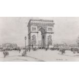 Henry George Rushbury (1889-1968) British. “Arc de Triomphe”, with Figures in the foreground,