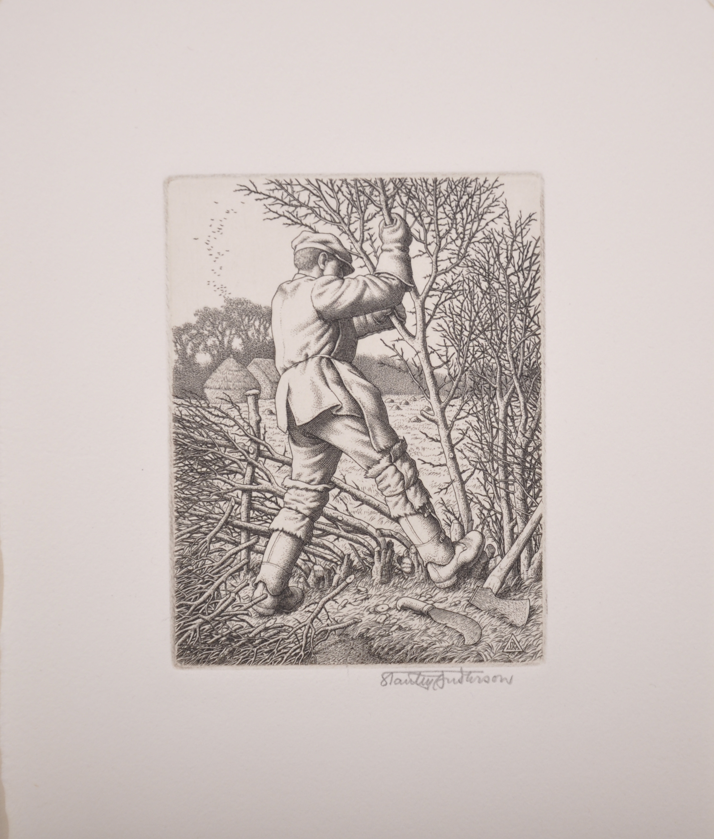 Stanley Anderson (1884-1966) British. “Hedge-laying”, Etching, Signed in Pencil, Mounted, - Image 2 of 4
