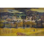 Frank Bateson Mason (1910-1977) British. A Townscape with Cattle and Figures in the foreground,