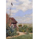 Harry Garton Sargent (19th – 20th Century) British. A Coastal Scene with a Cottage and Flag, Oil