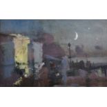 Fred Cuming (1930- ) British. A Moonlit Coastal Scene, possibly Hastings, Oil on Board, Signed, 6” x