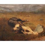 Attributed to Edwin Henry Landseer (1802-1873) British. Sketch of a Dog lying in a Field, Oil on