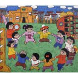 Chen Ju Hua (20th Century) Chinese. Children Playing in a Playground, Mixed Media, Inscribed on