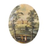 Late 18th Century French School. Figures in a River Landscape, with a Palatial House in the