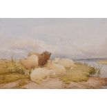 Thomas Sidney Cooper (1803-1902) British. Sheep in a River Landscape, Watercolour, Signed and