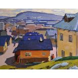 Viktor Fedorovitch Vassine (1919-1997) Russian. “Blue Roofs”, Study of a Roofscape, Oil on Canvas,