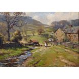 William Kay Blacklock (1872-1924) British. A Highland Landscape, with a Farm Girl near Buildings,